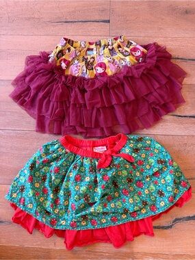 American Girl Layered Magenta Tulle Skirt & Matilda Jane Teal Floral Skirt